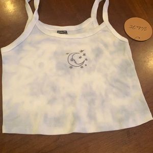 Crinkle dye tank top crop top moon and stars